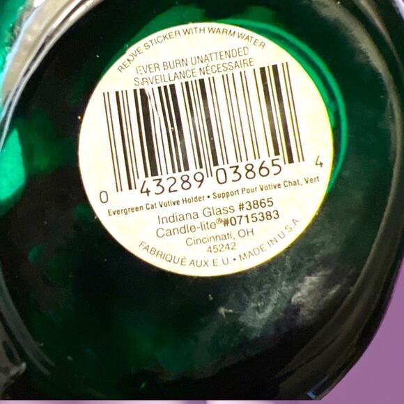 Vintage Indiana Glass Green Cat Candle Lite Glass 90s Votive Candle Holder - Picture 7 of 7